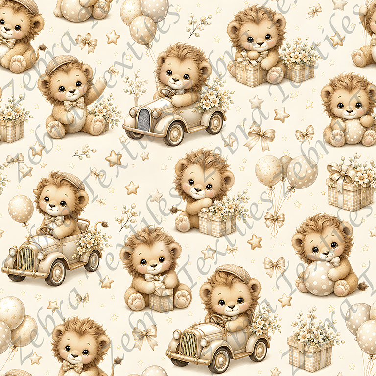 Lion et cadeau fond crème