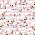 Mouton kawaii fond rayé rose