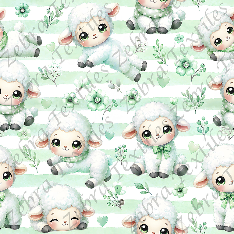 Mouton kawaii fond rayé vert