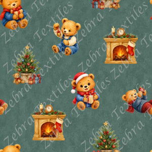 Ourson Noël pull bleu fond sarcelle