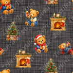 Ourson Noël pull bleu fond lin