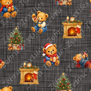 Ourson Noël pull bleu fond lin