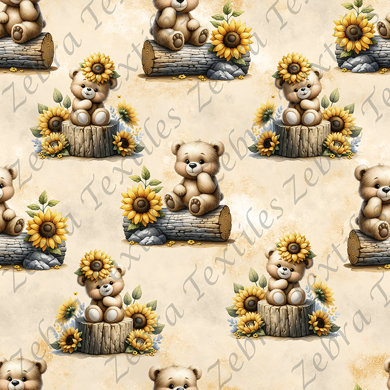 Ourson mignon et tournesol fond sable