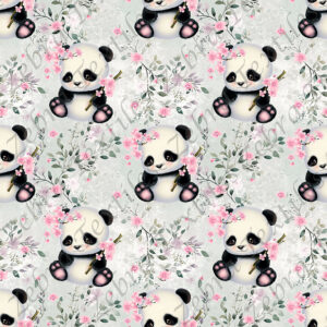 Panda fleur rose fond floral
