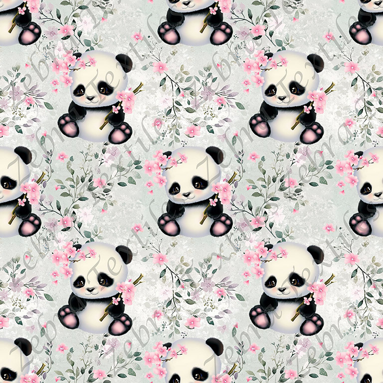Panda fleur rose fond floral