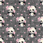 Panda fleur rose fond lin