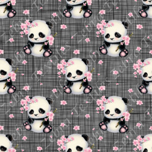 Panda fleur rose fond lin
