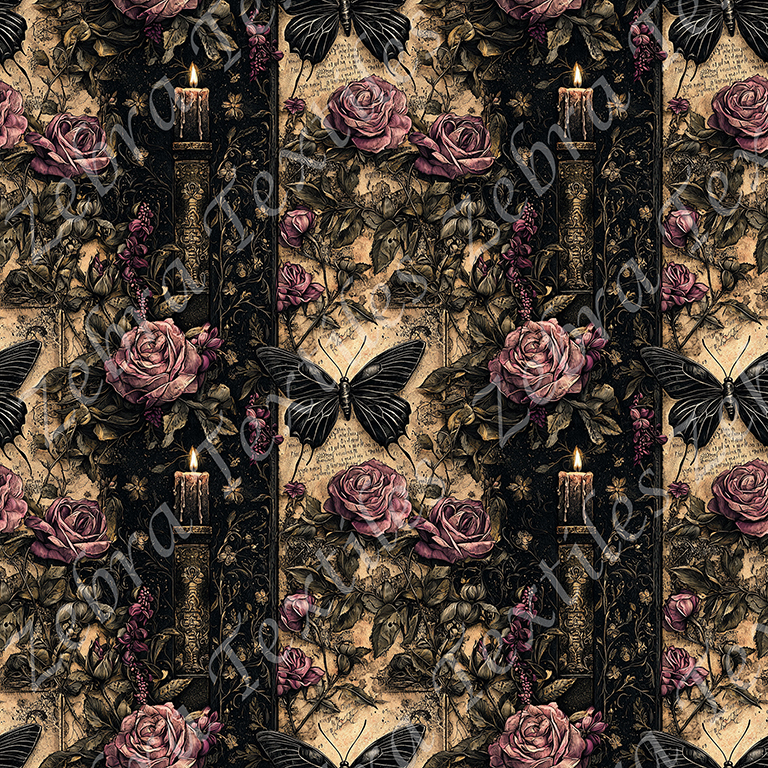 Papillon noir et bougie gothique floral