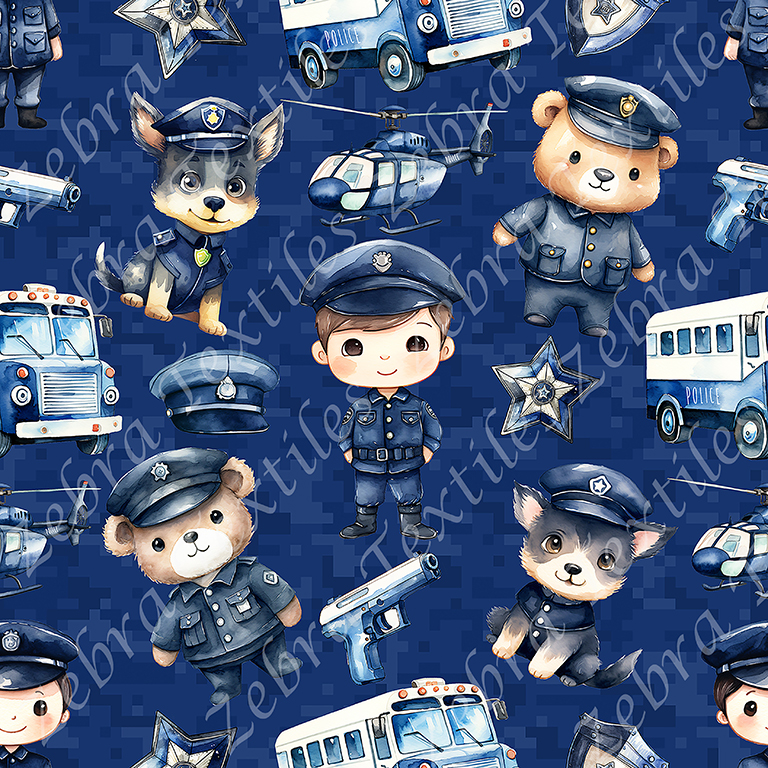 Policier et animaux fond bleu