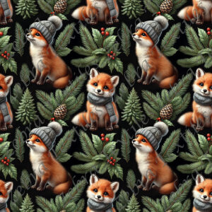 Renard tuque et sapin