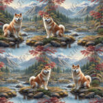 Shiba au bord de la rivière fond montagneux