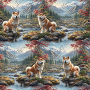 Shiba au bord de la rivière fond montagneux