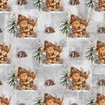 Vache bambi et sapin fond gris