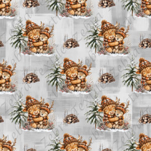 Vache bambi et sapin fond gris