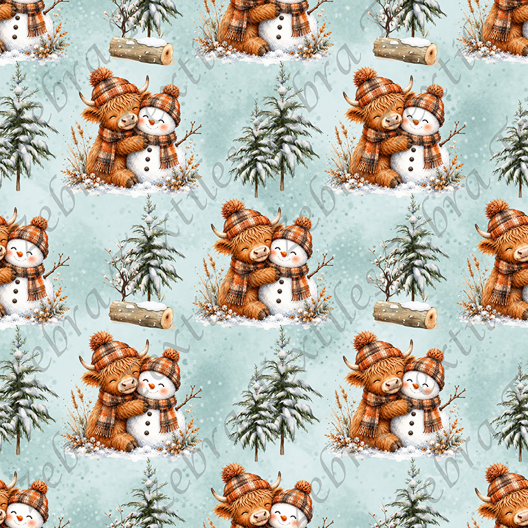 Vache bonhomme de neige fond aqua