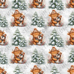 Vache pingouin et sapin fond gris