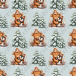 Vache pingouin et sapin fond pois