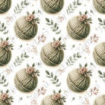 Balle de laine sauge et feuillage