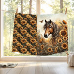Cheval brun fleur de tournesol
