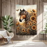 Cheval brun fleur de tournesol