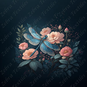 Libellule bleue fleur rose