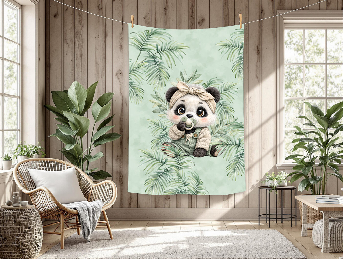 Panda suce fond vert