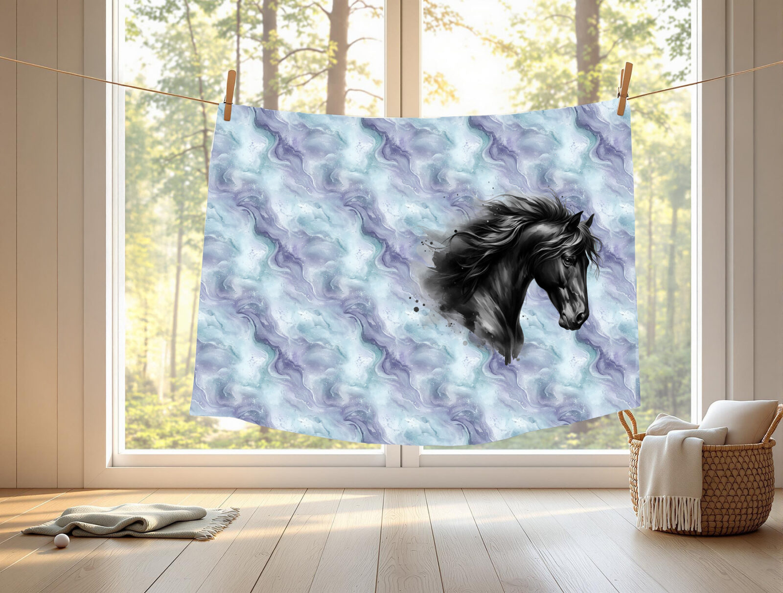 Tête de cheval noir fond agate