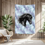Tête de cheval noir fond agate