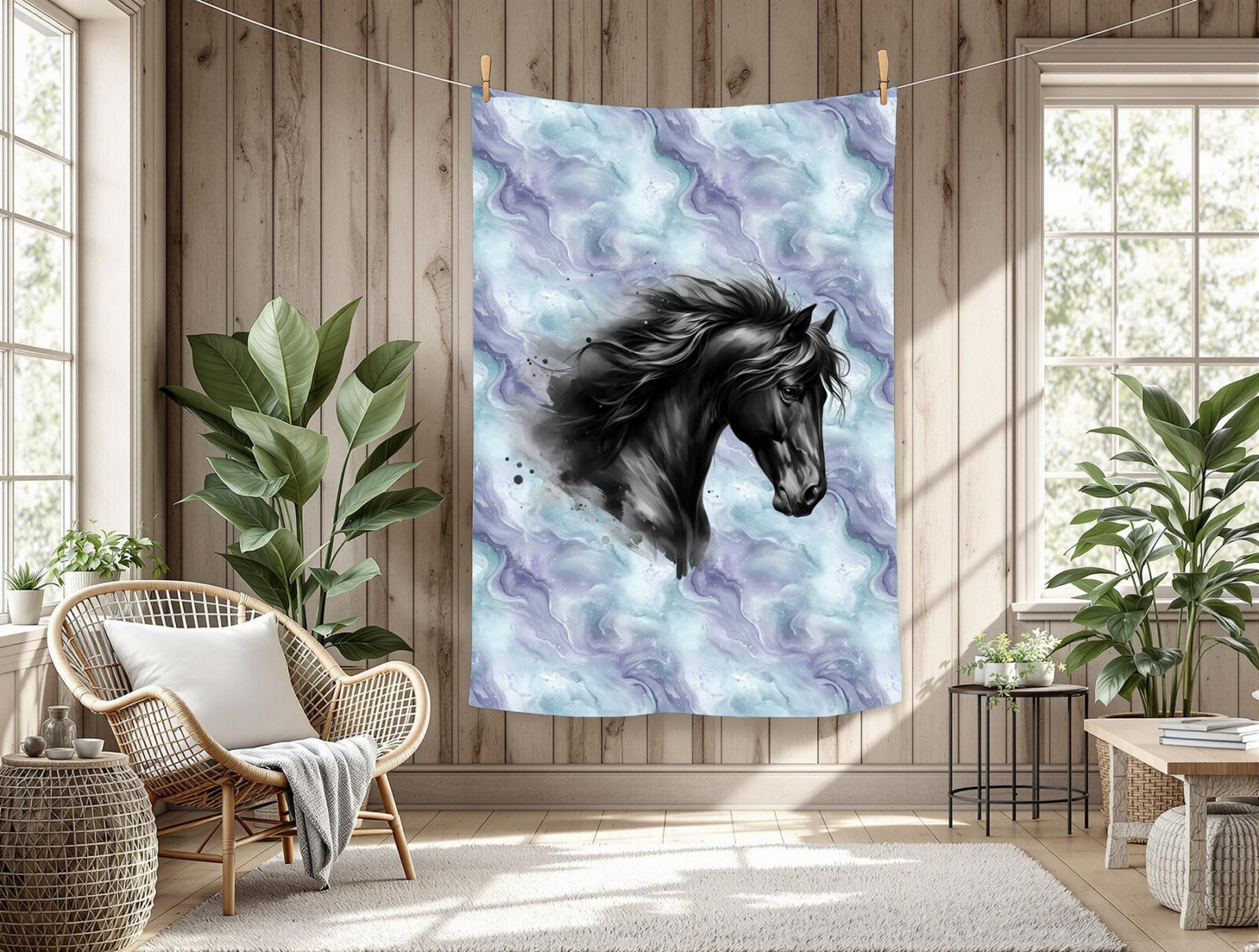 Tête de cheval noir fond agate