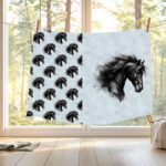 Tête de cheval noir fond bleu