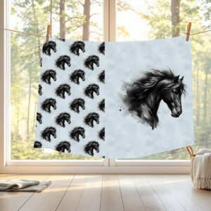 Tête de cheval noir fond bleu