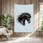 Tête de cheval noir fond bleu