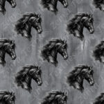 Tête de cheval noir fond grunge gris