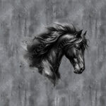 Tête de cheval noir fond grunge gris