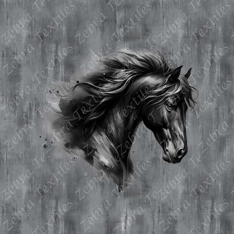 Tête de cheval noir fond grunge gris