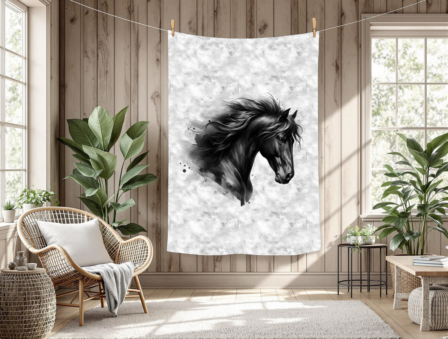 Tête de cheval noir fond grunge