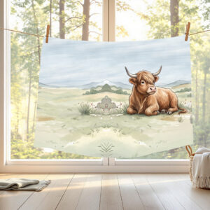 Vache highland zen au champs