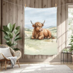 Vache highland zen au champs
