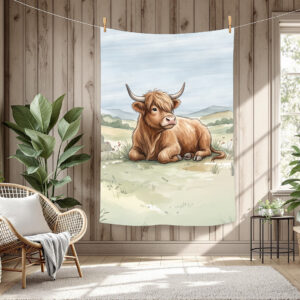 Vache highland zen au champs