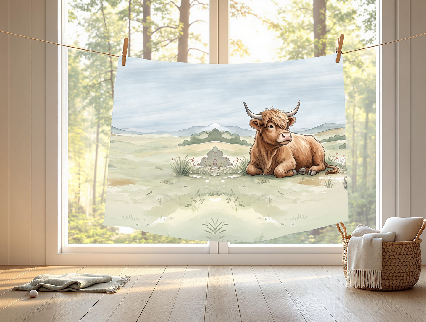 Vache highland zen au champs