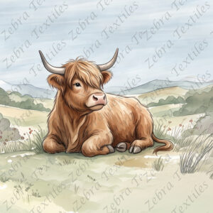 Vache highland zen au champs